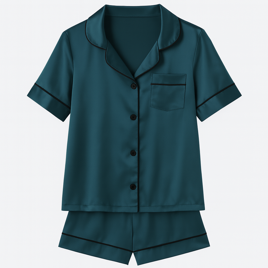 Women’s Satin Pajama Set – Short Sleeve & Shorts