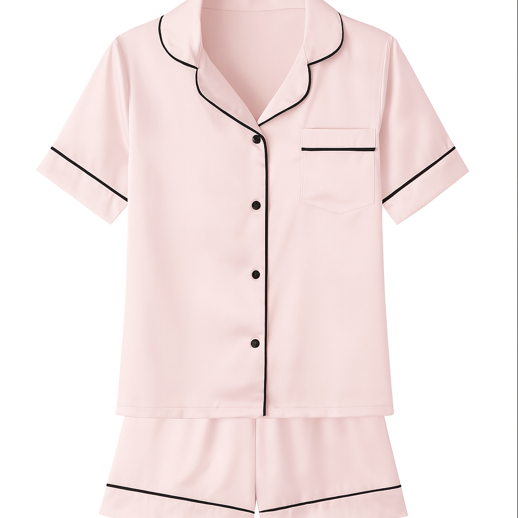 Women’s Satin Pajama Set – Short Sleeve Top & Shorts