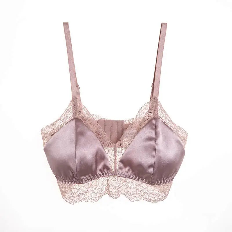 French 100% Mulberry Silk Bra Underwear Sexy Lace Spring and Summer Padded Wireless Seamless Female Everyday